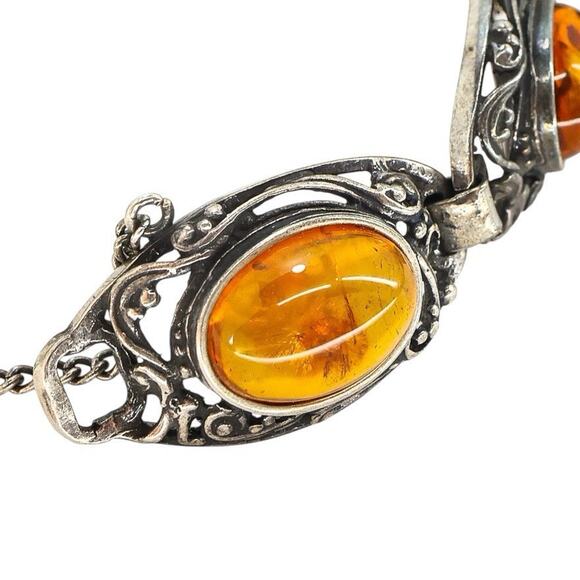 Sterling Silver Filigree Bracelet Baltic Amber Cabs Eastern European 7.5 In Read - Picture 10 of 14